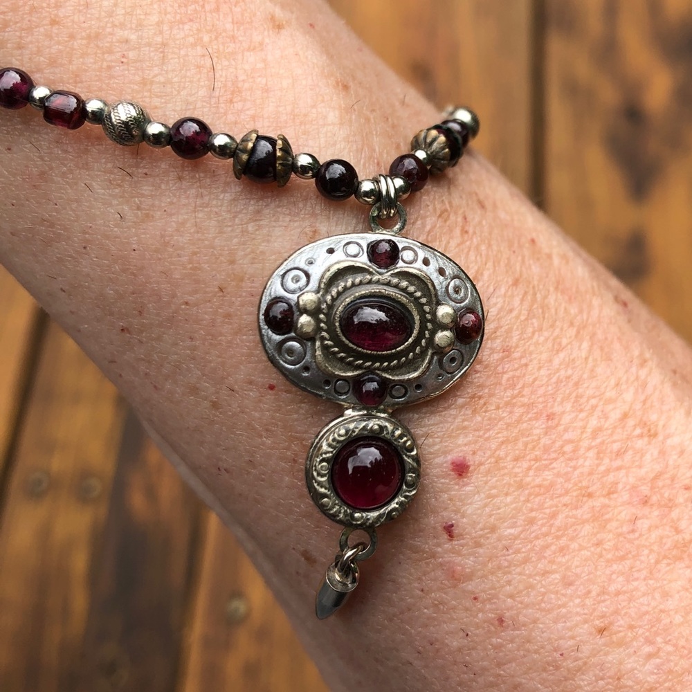 Michal Golan beaded garnet necklace with medallion